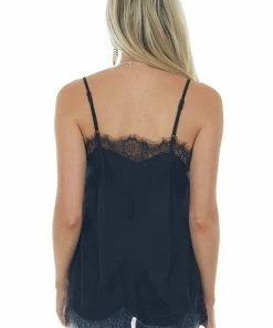 Heyson Black Eyelash Lace Trim Adjustable Strap Cami
