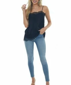 Heyson Black Eyelash Lace Trim Adjustable Strap Cami