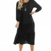 Les Amis Black Eyelet Drop Waist Midi Dress With Tiered Ruffles Dresses 1 Les Amis Black Eyelet Drop Waist Midi Dress With Tiered Ruffles Dresses