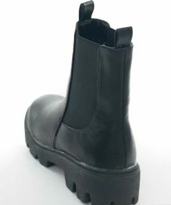 JP ORIGINAL CORP Black Faux Leather Double Side Panel Lug Boots Shoes