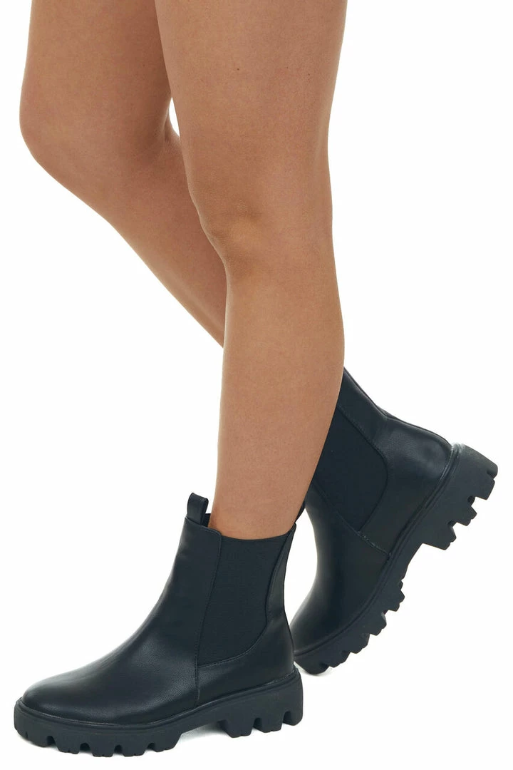 JP ORIGINAL CORP Black Faux Leather Double Side Panel Lug Boots Shoes 7 JP ORIGINAL CORP Black Faux Leather Double Side Panel Lug Boots Shoes