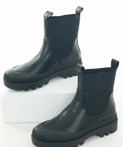 Intouch Footwear Black Faux Leather Elastic Panel Booties Shoes