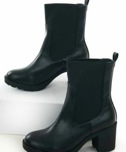 Intouch Footwear Shoes Black Faux Leather Elastic Panel Lug Booties 15 Intouch Footwear Shoes Black Faux Leather Elastic Panel Lug Booties