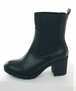 Intouch Footwear Shoes Black Faux Leather Elastic Panel Lug Booties