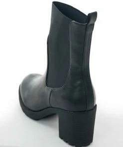 Intouch Footwear Shoes Black Faux Leather Elastic Panel Lug Booties