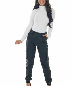 KanCan Black Faux Leather High Rise Cargo Joggers Bottoms