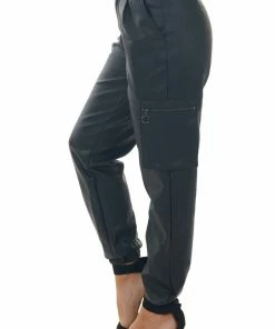KanCan Black Faux Leather High Rise Cargo Joggers Bottoms