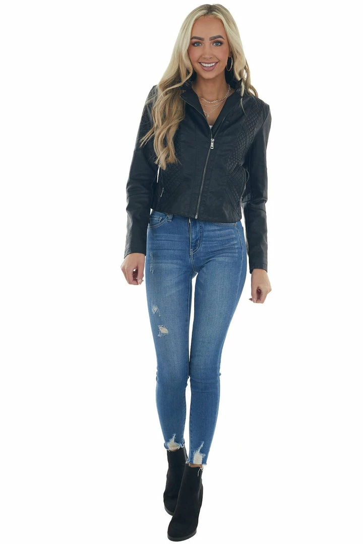 Coalition Black Faux Leather Quilted Detail Moto Jacket Outerwear 7 Coalition Black Faux Leather Quilted Detail Moto Jacket Outerwear