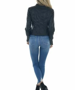 Coalition Black Faux Leather Zip Up Racer Jacket