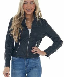 Coalition Black Faux Leather Zip Up Racer Jacket