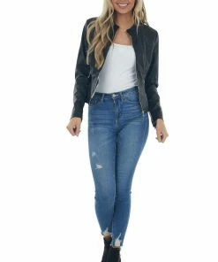 Coalition Black Faux Leather Zip Up Racer Jacket