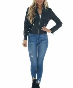 Coalition Black Faux Leather Zip Up Racer Jacket