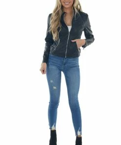 Coalition Black Faux Leather Zip Up Racer Jacket