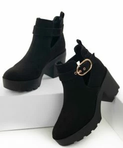 JP ORIGINAL CORP Shoes Black Faux Suede Chunky Heel Platform Booties