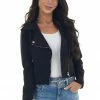 HYFVE Black Faux Suede Double Lapel Fashion Jacket Outerwear