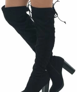 Legend Footwear Black Faux Suede Knee Length High Heel Boots