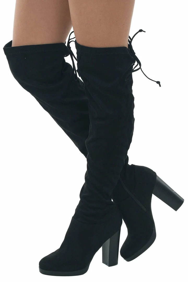 Legend Footwear Black Faux Suede Knee Length High Heel Boots 3 Legend Footwear Black Faux Suede Knee Length High Heel Boots