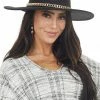 Fame Accessories Black Felt Flat Brim Western Style Hat With Chain Detail