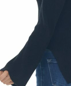 Do + Be Tops Black Flare Sleeve Side Slit Ribbed Sweater