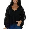 Vine & Love Tops Black Floral Lace Long Bubble Sleeve Blouse