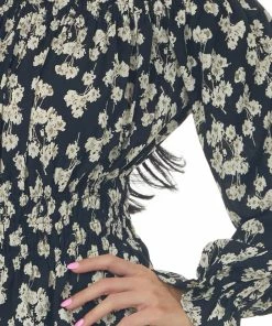 She + Sky Black Floral Off Shoulder Long Sleeve Blouse Tops