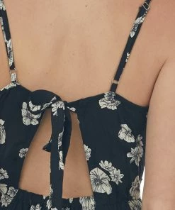 ANGIE Dresses Black Floral Print Back Cut Out Lace Romper