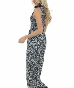 Entro Black Floral Print One Shoulder Jumpsuit Dresses
