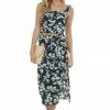 Lush Clothing Black Floral Print Ruched Front Midi Skirt