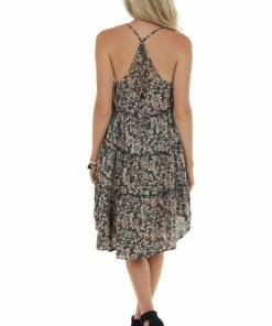 ANGIE Black Floral Print Sleeveless Dress