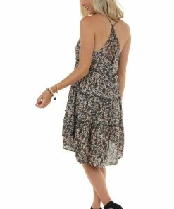 ANGIE Black Floral Print Sleeveless Dress