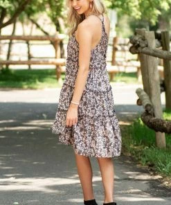 ANGIE Black Floral Print Sleeveless Dress
