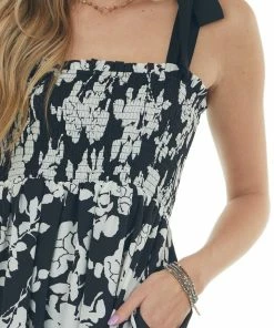 Staccato Dresses Black Floral Print Smocked Sleeveless Dress
