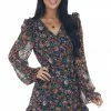 Peach Love Black Floral Print Surplice Woven Mini Dress Dresses