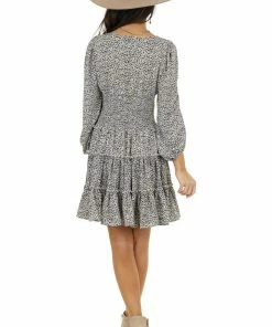 Bighit Fashion Black Floral Print Tiered Woven Dress With Smocked Waist