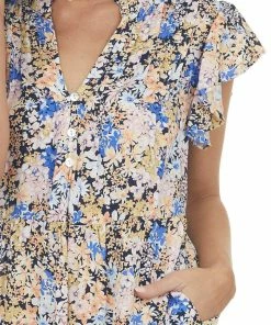 Entro Black Floral Rouched Flutter Sleeve Maxi Dress Dresses