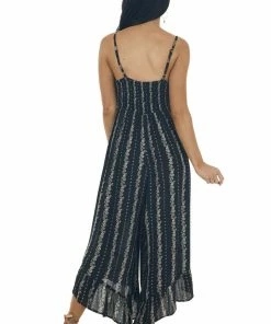 ANGIE Black Floral Sleeveless Flare Leg Jumpsuit Dresses 14 ANGIE Black Floral Sleeveless Flare Leg Jumpsuit Dresses