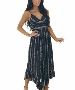 ANGIE Black Floral Sleeveless Flare Leg Jumpsuit Dresses