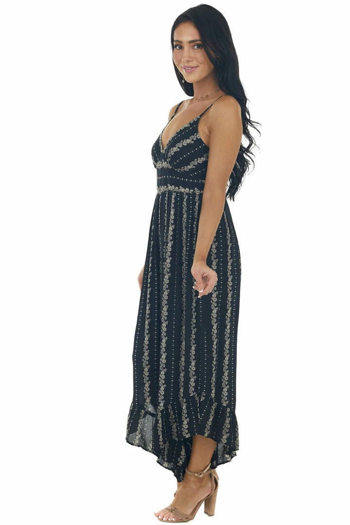 ANGIE Black Floral Sleeveless Flare Leg Jumpsuit Dresses 7 ANGIE Black Floral Sleeveless Flare Leg Jumpsuit Dresses