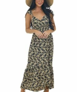 ANGIE Dresses Black Floral Sleeveless Open Back Maxi Dress