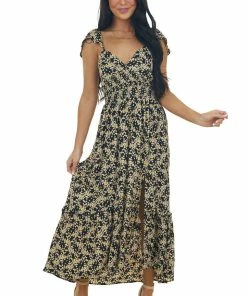 ANGIE Dresses Black Floral Sleeveless Open Back Maxi Dress