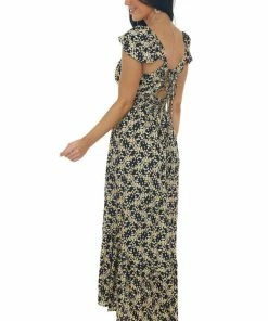 ANGIE Dresses Black Floral Sleeveless Open Back Maxi Dress