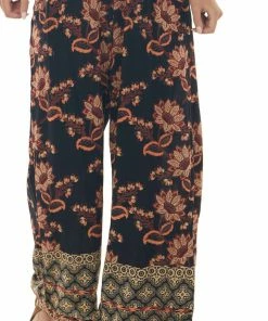 ANGIE Black Floral Smocked Bodice Wide Leg Jumpsuit