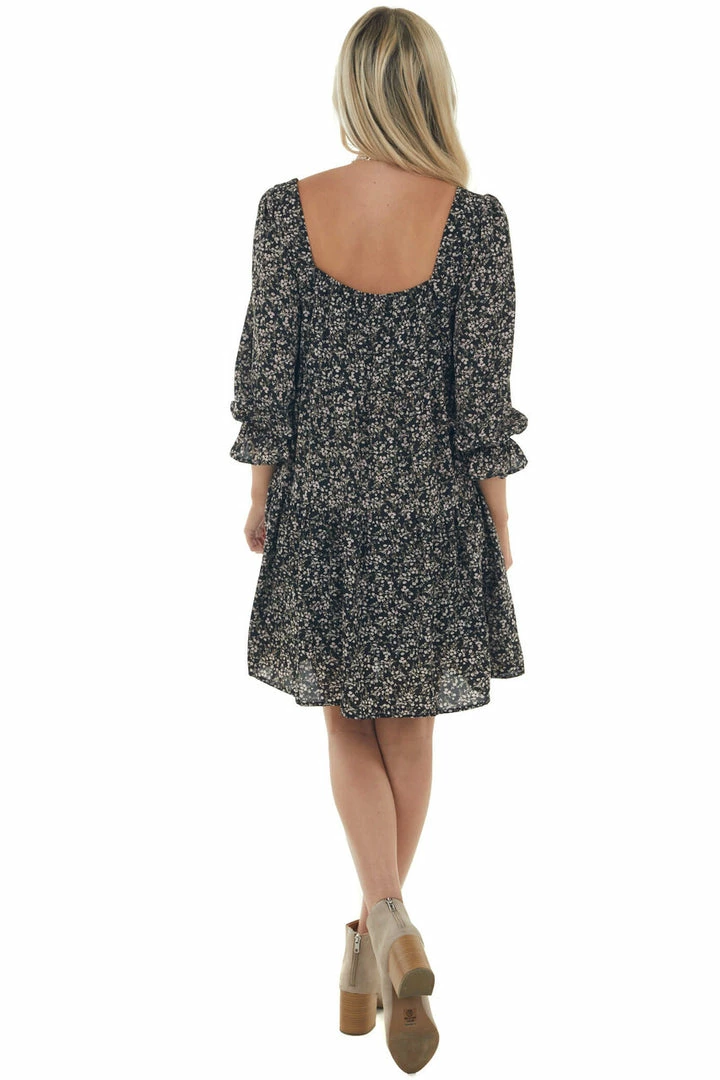 She + Sky Dresses Black Floral Square Neck Tiered Babydoll Dress 8 She + Sky Dresses Black Floral Square Neck Tiered Babydoll Dress
