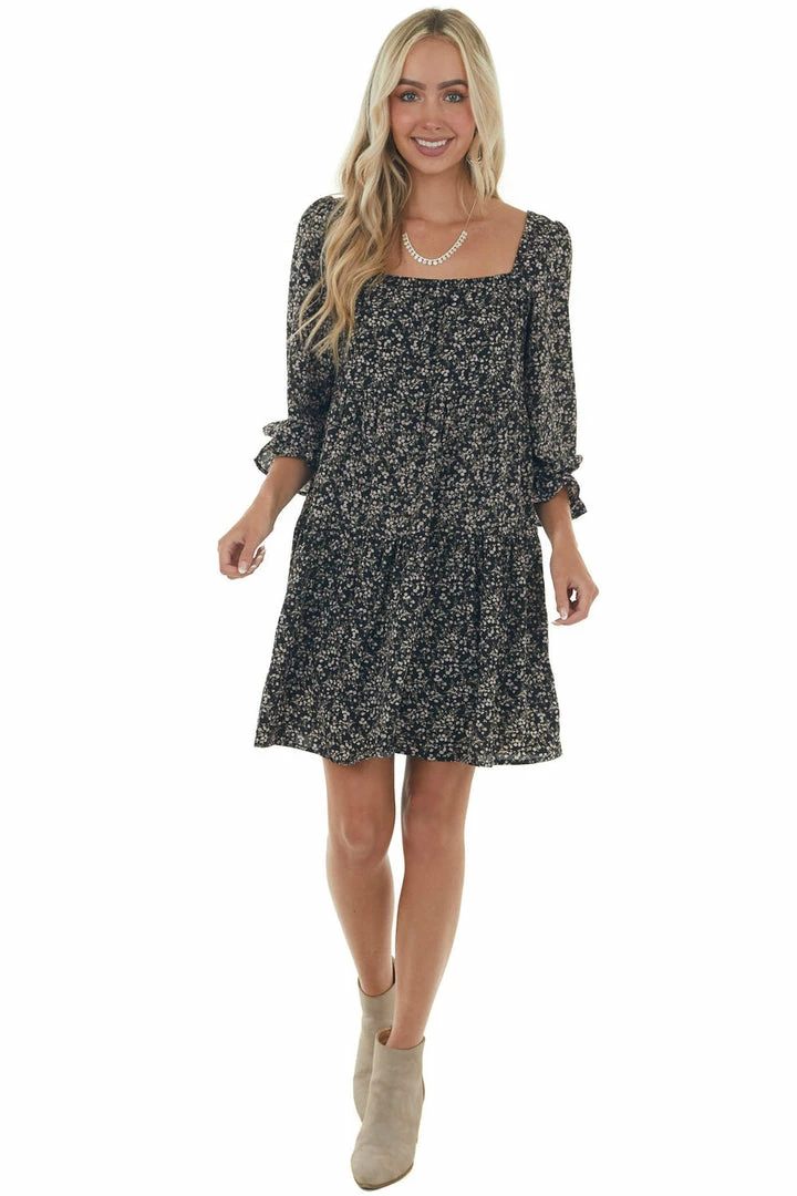 She + Sky Dresses Black Floral Square Neck Tiered Babydoll Dress 4 She + Sky Dresses Black Floral Square Neck Tiered Babydoll Dress