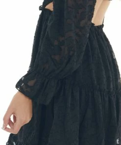 Peach Love Black Floral Textured Cut Out Waist Mini Dress Dresses 27 Peach Love Black Floral Textured Cut Out Waist Mini Dress Dresses