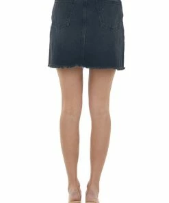 Just Panmaco Black Frayed Hem Denim Skirt With Pockets Bottoms