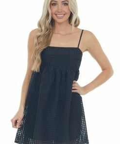 Entro Black Gingham Sleeveless Babydoll Mini Dress Dresses