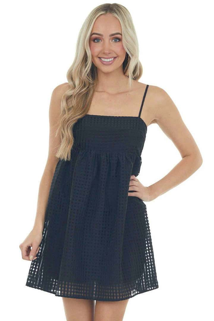 Entro Black Gingham Sleeveless Babydoll Mini Dress Dresses 3 Entro Black Gingham Sleeveless Babydoll Mini Dress Dresses