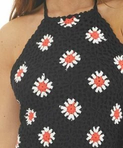Chrysanthemum Black Halter Top Romper With Floral Crochet Bust 22 Chrysanthemum Black Halter Top Romper With Floral Crochet Bust