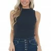Entro Black High Neck Textured Knit Tank Top 1 Entro Black High Neck Textured Knit Tank Top